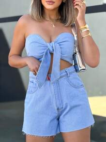 KISS ME LADY Women Denim Two-piece Outfits - Light Wash - View 1