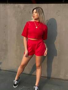 Cropped feminino oversized manga larga blusa curta