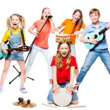 儿童鼓 6/8 英寸木制鼓套装，配有可调节背带、2 个鼓槌和音乐感官体验 - 完美的礼物、幼儿乐器、音乐鼓、儿童吉他 - 彩色 - 查看 5