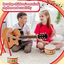 儿童鼓 6/8 英寸木制鼓套装，配有可调节背带、2 个鼓槌和音乐感官体验 - 完美的礼物、幼儿乐器、音乐鼓、儿童吉他 - 彩色 - 查看 7