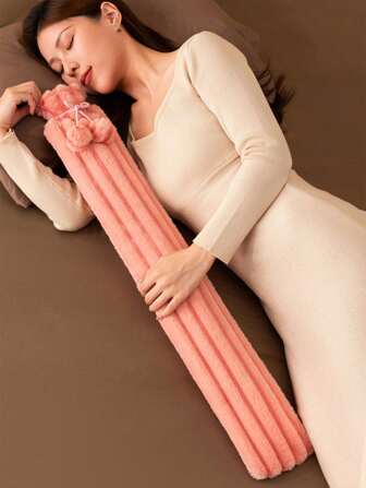 1pc Long-Shaped Hot Water Bag, Water-Filling Hand Warmer,Durable, Anti-Explosion, Winter Warm Supplies (Due To Different Batches, The Lines And Colors Of The Inner Liner May Vary. We Apologize For Any Inconvenience Caused,Silk Ribbon Fabric Cover, Rib Color, Design Randomly Assorted)