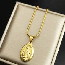 Catholic Virgin Mary Necklace Female Gold Religion God Stainless Steel Gold/Silver Oval Pendant Fine Jewelry Gifts