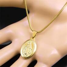 Catholic Virgin Mary Necklace Female Gold Religion God Stainless Steel Gold/Silver Oval Pendant Fine Jewelry Gifts