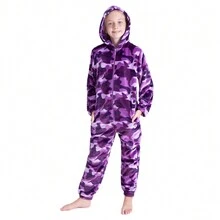 City Comfort Onesie Fluffy Fleece Pyjama And Gaming Camo Warm Winter PJ 7-14 Years - Purple - View 1