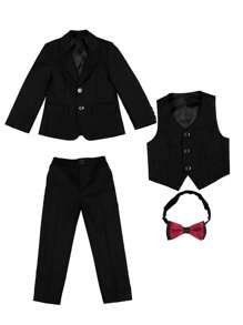 4pcs Kids Young Boy Suit Set - Jacket, Vest, Pants & Bowtie, Fall/Winter Formal Wear