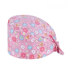 1 pieza Gorro de trabajo con estampado digital floral, animal y de corazón sobre base rosa, apto para médicos, enfermeras, salones de belleza, hospitales veterinarios y trabajadores de limpieza - Antibacteriano, antipolvo