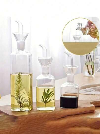 1pc Transparent Glass Oil Dispenser, Non-Leak Olive Oil Bottle, Kitchen Liquid Seasoning Dispenser, Suitable For Cooking, Baking, Salad, Bbq, 5oz/6.7oz/15.2oz, Kitchenware, Kitchen Gadget