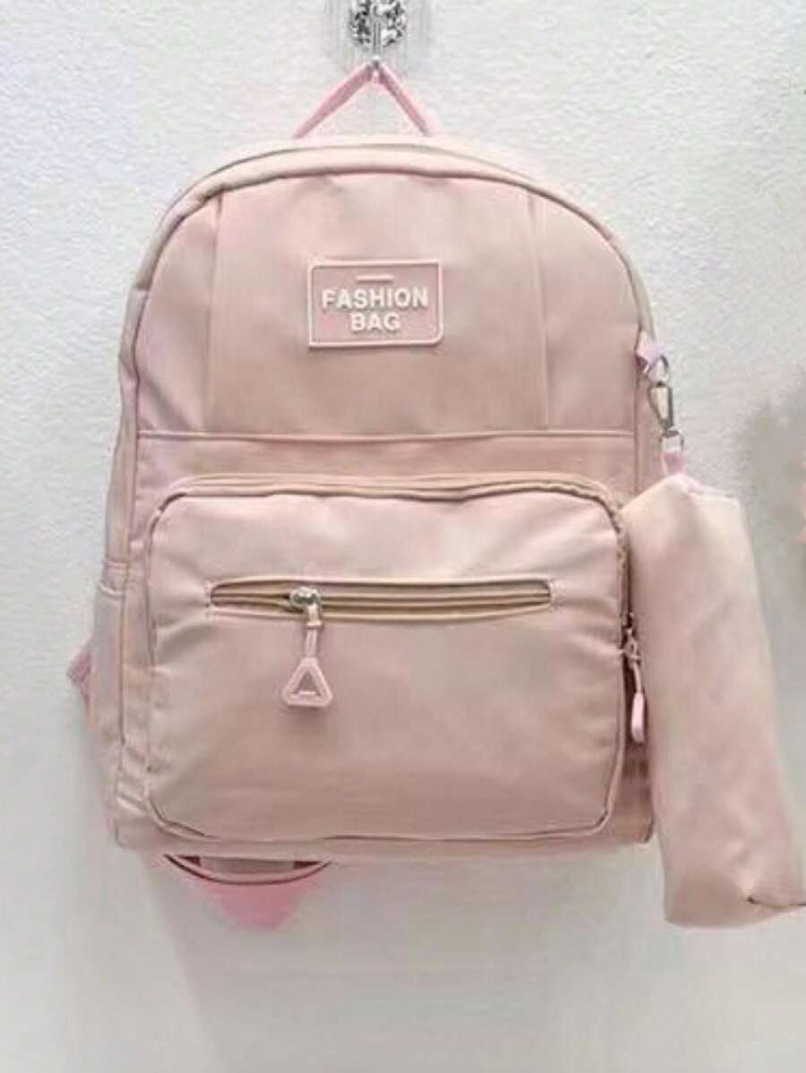 Women's Waterproof Nylon School Backpack With Pencil Case L8044 - 粉色 - 查看 1
