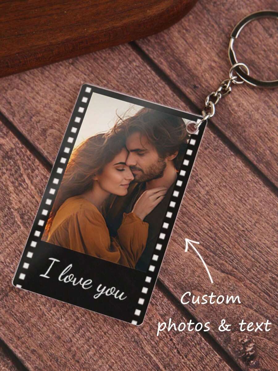 1 PC Memory Time Film Design Customized Acrylic Keychain Personalized Photo Text Customized Keychain Couple, Family, Friends, Festival Gifts Use Customized Keychain