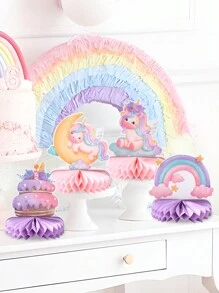 7件套独角兽彩虹风格蜂窝装饰品，独角兽主题节日生日派对房间背景装饰用品，闪亮生日派对用品，桌面装饰，圣诞节 - 水彩獨角獸 - 查看 6