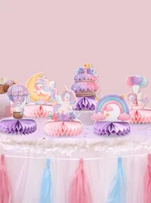 7件套独角兽彩虹风格蜂窝装饰品，独角兽主题节日生日派对房间背景装饰用品，闪亮生日派对用品，桌面装饰，圣诞节 - 水彩獨角獸 - 查看 5