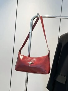 Neue Retro Umhängetasche, Lässig Shopper, öl-wachsleder mondförmige Umhängetasche für Frauen mit Metall Stern Deko, Chic Pendler Tasche, Herbst/Winter - Bordeaux - Übersicht 7