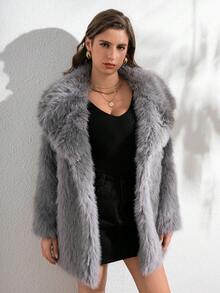 RELISH NOLESS 灰色毛绒高领夹克，秋冬时尚 - 灰色 - 查看 4