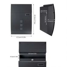 Letter Box With Viewing Windows, Post Box Wall Mounted Lockable, Weatherproof Post Box With 4 Keys Sleek Curvy Modern Letterbox For Keep Your Mail - Black - View 6