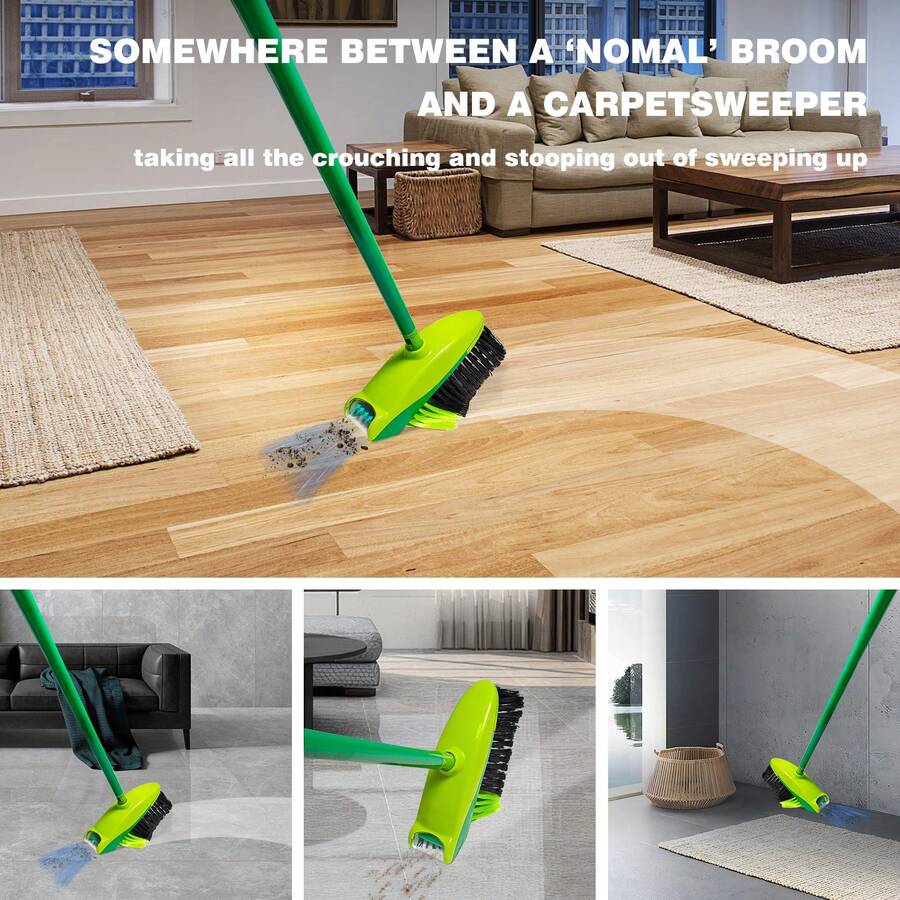 Smart Broom 2In1 Sweep Broom With Rotating Power Brush.No Dustpan