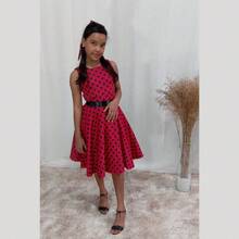 Polka Dot Tank Top Dress For Kids And Teens Girls, 80s, 90s Polka Dot - 紅色 - 查看 3