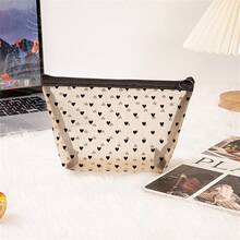 1 件毛绒网眼爱心图案化妆包专业便携式盥洗大容量口红收纳多功能收纳袋透气网眼可见 - 彩色 - 查看 13