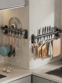 1 Stück wandmontiertes Küchenregal - stilvoller Geschirr-Abschlussregal mit Haken, ohne Löcher, platzsparendes Design, geeignet für Essstäbchen, Messer und so weiter - sehr geeignet für die Küche, Haushaltsbedarf