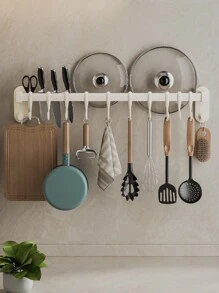 1 Stück wandmontiertes Küchenregal - stilvoller Geschirr-Abschlussregal mit Haken, ohne Löcher, platzsparendes Design, geeignet für Essstäbchen, Messer und so weiter - sehr geeignet für die Küche, Haushaltsbedarf