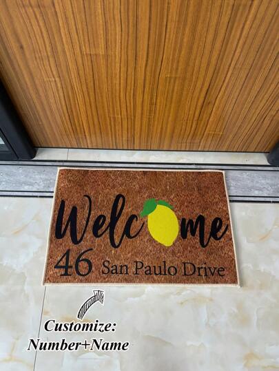 Capacho de porta com nome e número de rua personalizável, decoração de limão, tapete de entrada interno e externo com nome personalizado, tapete de boas-vindas decorativo, inauguração de casa, ação de graças, presente de Natal