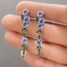 1 Cặp Hoa tai tinh xảo bằng đồng khảm nhỏ thời trang Châu Âu/Hàn Quốc với đá Zirconia màu ngọc lục bảo, lý tưởng cho lễ hội, tiệc tùng, thường ngày và đeo hàng ngày, hàng hot tại xưởng - Nhiều màu - Xem 2
