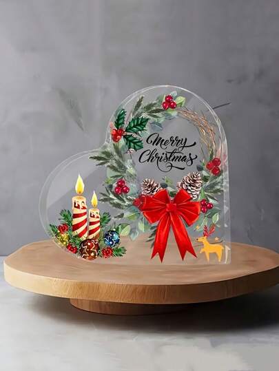 1 Piece Of Christmas - 10*10cm Thick 1cm Candle, Bow, Love Acrylic Ornament, Christmas Decoration Gift For Family/Friends/Teachers, Special Gift