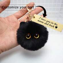 1 件女士定制卡通猫钥匙扣，个性化钥匙扣吊坠饰品，钥匙扣，包包饰品，汽车钥匙扣，可爱女孩礼物，配饰，可爱黑尘球猫毛绒钥匙扣可定制文字钥匙扣吊坠，背包饰品，心形，腮红，手 - 彩色 - 查看 12