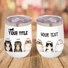 个性化猫爸爸猫妈妈随行杯，定制宠物名称/品种，304 不锈钢杯，父亲母亲节生日礼物，万圣节猫主人随行杯礼物（猫 02） - 白色 - 查看 3