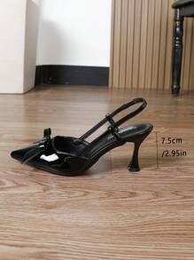 Women's Black Pointed Toe Wedge Heels Sandals, Simple Minimalist Style Kitten Heel Shoes For Autumn