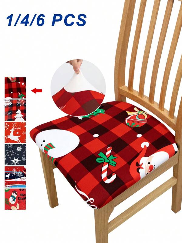 1/4/6 peças Capa de almofada para cadeira com estampa de Natal, capas de almofada para cadeira de jantar para cozinha, sala de estar, decoração de festa de Natal