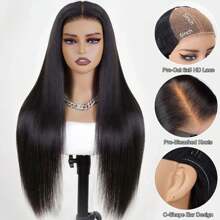 Put On And Go Glueless Wigs Human Hair Pre Plucked Pre Cut 6x5 Straight Lace Closure Wigs Human Hair Upgraded Glueless Wig Ready To Wear Glueless HD Lace Front Wigs For Women 200% Density - Natural Black - 查看 2