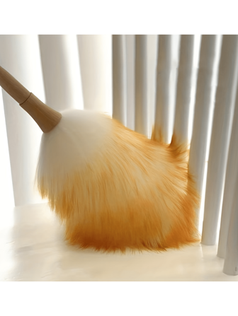 1pc Lambswool Duster With Wooden Handle – , Manual Dust Removal Brush For Home And Office Use, Ideal For Furniture, Walls, Bedding & Living Spaces – Non-Electric, Handheld Wool Dust Collector