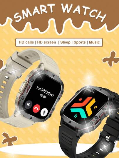 Smartwatch de silicone 1 peça para adolescentes, tela de toque total TFT HD de 1,96", chamada telefônica, pedômetro, calorias, vários modos esportivos, despertador, notificação de mensagem, reprodução de música, compatível com Android e iOS, adequado para presentes, esportes, festas