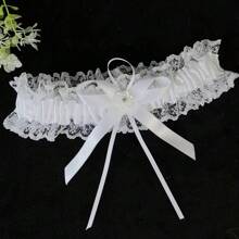 1 pieza Liga de novia con rosa blanca y diamante en forma de lazo, accesorios de boda, decoración de pierna para damas de honor, utilería para juegos de bodas, adecuado para cualquier boda