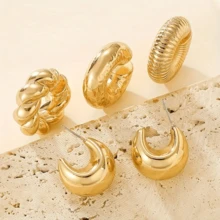 Bộ 5 bông tai họa tiết hình học rỗng cho nữ, phong cách cá nhân hóa phóng đại để đeo hàng ngày, quà tặng tiệc - Vàng - Xem 4