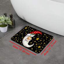 1 tấm thảm sàn trang trí hình ông già Noel và mặt trăng, thảm chùi chân ngày lễ bầu trời sao vàng Giáng sinh, thảm chống trượt tiêu chuẩn, thảm mềm nhẹ, đồ trang trí nhà Giáng sinh - màu đen - Xem 3