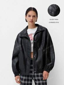 OUTTA BOX Women's Vintage Oversized Washed PU Casual Jacket, Spring/Summer Dad Style