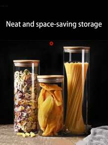 1pc High Borosilicate Airtight Glass Jar With Wooden Lid, Suitable For Storing Coffee Beans, Tea Leaves, Cereals, Candies, Cookies, Dried Fruits & Vegetables, Spices, Salt, Pasta Etc. Moisture-Proof Food Storage Canister, Multi-Size Options, Freeze And Heat Resistant Glass Jar - Multicolor - View 5