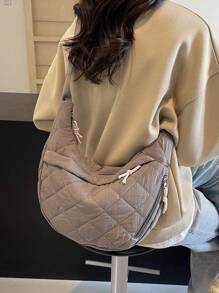 Women Minimalist Oblique Crossbody Bag, Embroidered Shoulder Bag, Solid Color Convenient Bag For Outing And Travel, Autumn/Winter