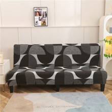 1pc Semi-Circle Geometric Pattern Sofa/Bed Cover, Stretchy Polyester Fabric Slipcover, Suitable For Armless Sofa, All Season Use