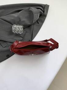 Neue Retro Umhängetasche, Lässig Shopper, öl-wachsleder mondförmige Umhängetasche für Frauen mit Metall Stern Deko, Chic Pendler Tasche, Herbst/Winter - Bordeaux - Übersicht 10