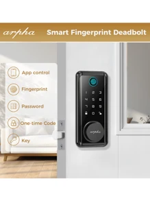 Arpha Fingerprint Door Lock, Keyless Entry Door Lock Deadbolt With 50 Biometric Fingerprints, 50 User Codes, App Control, Keypad, Auto Lock, IP54 Waterproof, Easy Installation Smart Lock