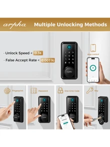 Arpha Fingerprint Door Lock, Keyless Entry Door Lock Deadbolt With 50 Biometric Fingerprints, 50 User Codes, App Control, Keypad, Auto Lock, IP54 Waterproof, Easy Installation Smart Lock