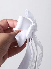 2个装女童白色蝴蝶结弹力发圈，甜美蕾丝多层蝴蝶结发带，返校季 - 白色 - 查看 4