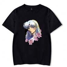 T-Shirt Sesshomaru  Japanese Anime Manga Otaku Geek Nerd Shirt Blouse Unisex Male Female 100% Cotton Top Premium Streetwear New Release Fast Shipping Various Colors!! Plus Size - 黑色 - 查看 1