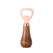 1/2pcs Beer Bottle Opener, Household Solid Wood Handle Rose Gold Creative Vertical Stainless Steel Bottle Opener, Household Bar Tools, Summer Wine Accessories
