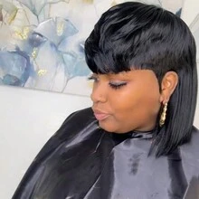 Tóc giả 10 inch tóc thật Mullet Tóc giả Pixie cho phụ nữ Tóc giả ngắn màu 1B Tóc thật Tóc giả cắt Pixie đen tự nhiên có mái Tóc giả không keo 10A Tóc thật nguyên chất Tóc giả cắt bob nhiều lớp Tóc giả cắt kiểu Wolfcut Tóc giả thay thế để sử dụng hàng ngày - màu đen - Xem 5