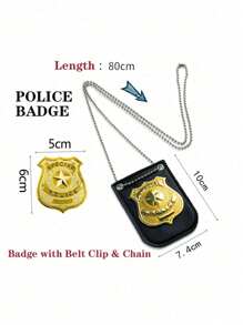 1pc Dress Up America Police Badge - Masquerade Dress Up Props,Pretend Play PD Badge With Chain & Belt Clip,Gold And Silver Police Costume,Police,Police Badge