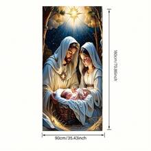 1 pieza, Bandera de puerta con escena del nacimiento de Jesús en la noche estrellada, diseño de Jesús en el establo, opción perfecta para la decoración del porche navideño y el ambiente de granja de invierno - Multicolor - Ver 2
