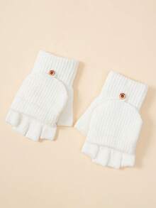 1pair Unisex Youth/Teen Solid Color Half Finger Flip Top Knitted Gloves, Warm Winter Accessory - 1Pair - View 1